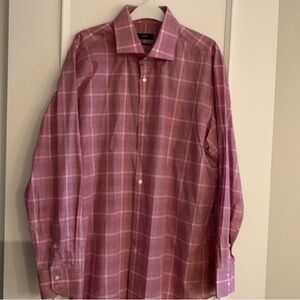 Hugo Boss Pink Plaid Button-Down Shirt sz 17.5 worn once